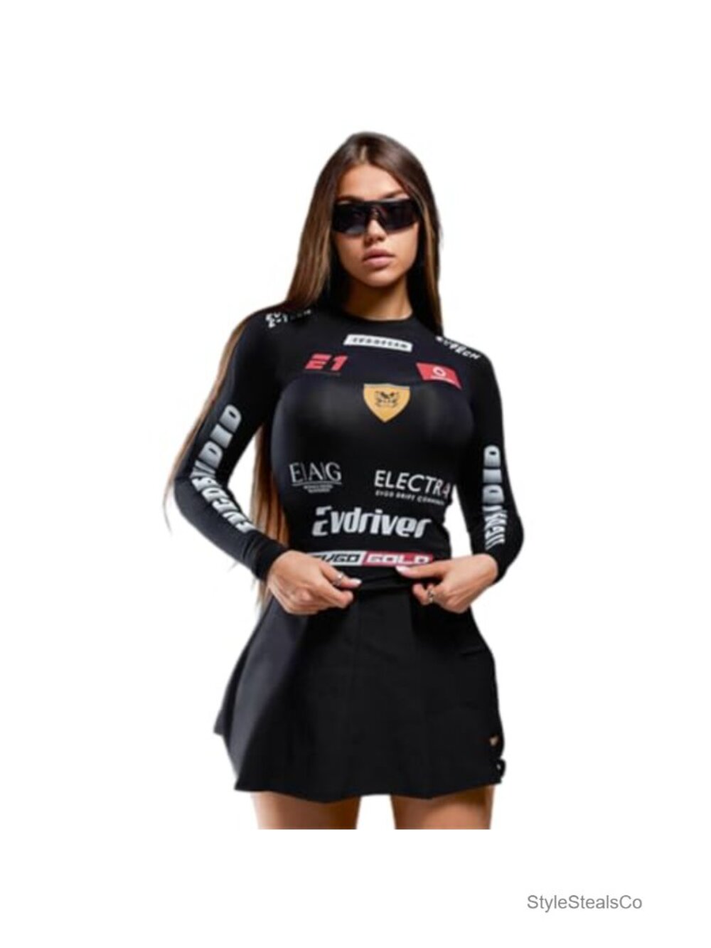 ENFUSO Moto Biker Graphic Crop Top Long Sleeve Punk Streetwear